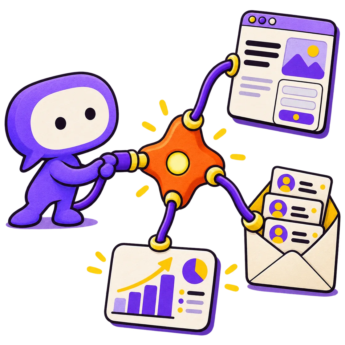 An AI agent connects to a Pageree power hub that supplies a business landing page, incoming leads, and analytics